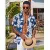 COOFANDY Men’s Hawaiian Shirt Short Sleeve Summer Button Down Shirts Tropical Vacation Beach Aloha Shirts with Pocket(Blue – White Flower)