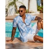COOFANDY Men’s Hawaiian Shirt Short Sleeve Summer Button Down Shirts Tropical Vacation Beach Aloha Shirts with Pocket(Blue – White Leaf)