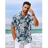 COOFANDY Men’s Hawaiian Shirt Short Sleeve Summer Button Down Shirts Tropical Vacation Beach Aloha Shirts with Pocket(Dark Green – White Flower)