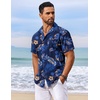 COOFANDY Men’s Hawaiian Shirt Short Sleeve Summer Button Down Shirts Tropical Vacation Beach Aloha Shirts with Pocket(Deep Blue – Leaf)