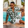 COOFANDY Men’s Hawaiian Shirt Short Sleeve Summer Button Down Shirts Tropical Vacation Beach Aloha Shirts with Pocket(Green – White Flower)