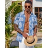 COOFANDY Men’s Hawaiian Shirt Short Sleeve Summer Button Down Shirts Tropical Vacation Beach Aloha Shirts with Pocket(Light Blue – White Leaf)