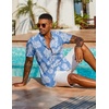 COOFANDY Men’s Hawaiian Shirt Short Sleeve Summer Button Down Shirts Tropical Vacation Beach Aloha Shirts with Pocket(Light Blue – White Leaf)
