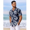 COOFANDY Men’s Hawaiian Shirt Short Sleeve Summer Button Down Shirts Tropical Vacation Beach Aloha Shirts with Pocket(Navy – White Flower)