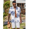 COOFANDY Men’s Hawaiian Shirt Short Sleeve Summer Button Down Shirts Tropical Vacation Beach Aloha Shirts with Pocket(White – Blue Leaf)