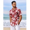 COOFANDY Men’s Hawaiian Shirt Short Sleeve Summer Button Down Shirts Tropical Vacation Beach Aloha Shirts with Pocket(Wine Red – White Flower)