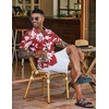 COOFANDY Men’s Hawaiian Shirt Short Sleeve Summer Button Down Shirts Tropical Vacation Beach Aloha Shirts with Pocket(Wine Red – White Flower)
