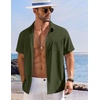 COOFANDY Shirts for Men Short Sleeve with Pocket Button Down Shirt Casual Summer Beach Shirts, Army Green, Small