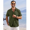 COOFANDY Shirts for Men Short Sleeve with Pocket Button Down Shirt Casual Summer Beach Shirts, Army Green, Small