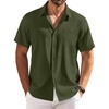 COOFANDY Shirts for Men Short Sleeve with Pocket Button Down Shirt Casual Summer Beach Shirts, Army Green, Small