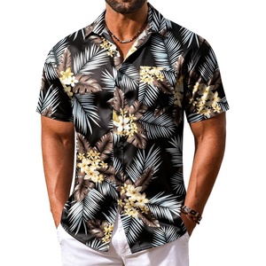 COOFANDY Men’s Hawaiian Shirt Short Sleeve Summer Button Down Shirts Tropical Vacation Beach Aloha Shirts with Pocket(Black – Palm Leaf)