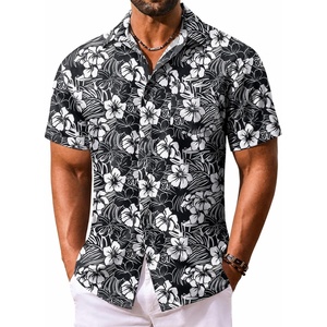 COOFANDY Men’s Hawaiian Shirt Short Sleeve Summer Button Down Shirts Tropical Vacation Beach Aloha Shirts with Pocket(Black – White Flower)
