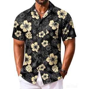 COOFANDY Men’s Hawaiian Shirt Short Sleeve Summer Button Down Shirts Tropical Vacation Beach Aloha Shirts with Pocket(Black – Yellow Flower)