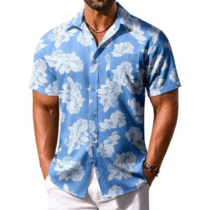 COOFANDY Men’s Hawaiian Shirt Short Sleeve Summer Button Down Shirts Tropical Vacation Beach Aloha Shirts with Pocket(Light Blue – White Leaf)