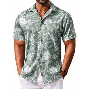 COOFANDY Men’s Hawaiian Shirt Short Sleeve Summer Button Down Shirts Tropical Vacation Beach Aloha Shirts with Pocket(Light Green – White Leaf)