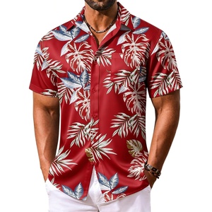 COOFANDY Men’s Hawaiian Shirt Short Sleeve Summer Button Down Shirts Tropical Vacation Beach Aloha Shirts with Pocket(Red – Tropical Leaf)
