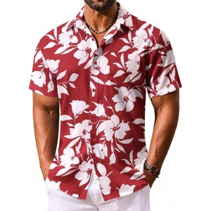 COOFANDY Men’s Hawaiian Shirt Short Sleeve Summer Button Down Shirts Tropical Vacation Beach Aloha Shirts with Pocket(Wine Red – White Flower)