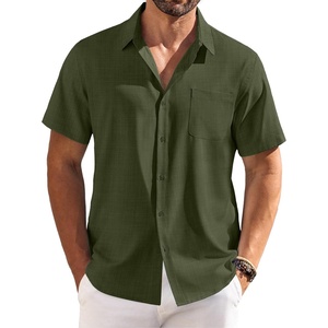 COOFANDY Shirts for Men Short Sleeve with Pocket Button Down Shirt Casual Summer Beach Shirts, Army Green, Small
