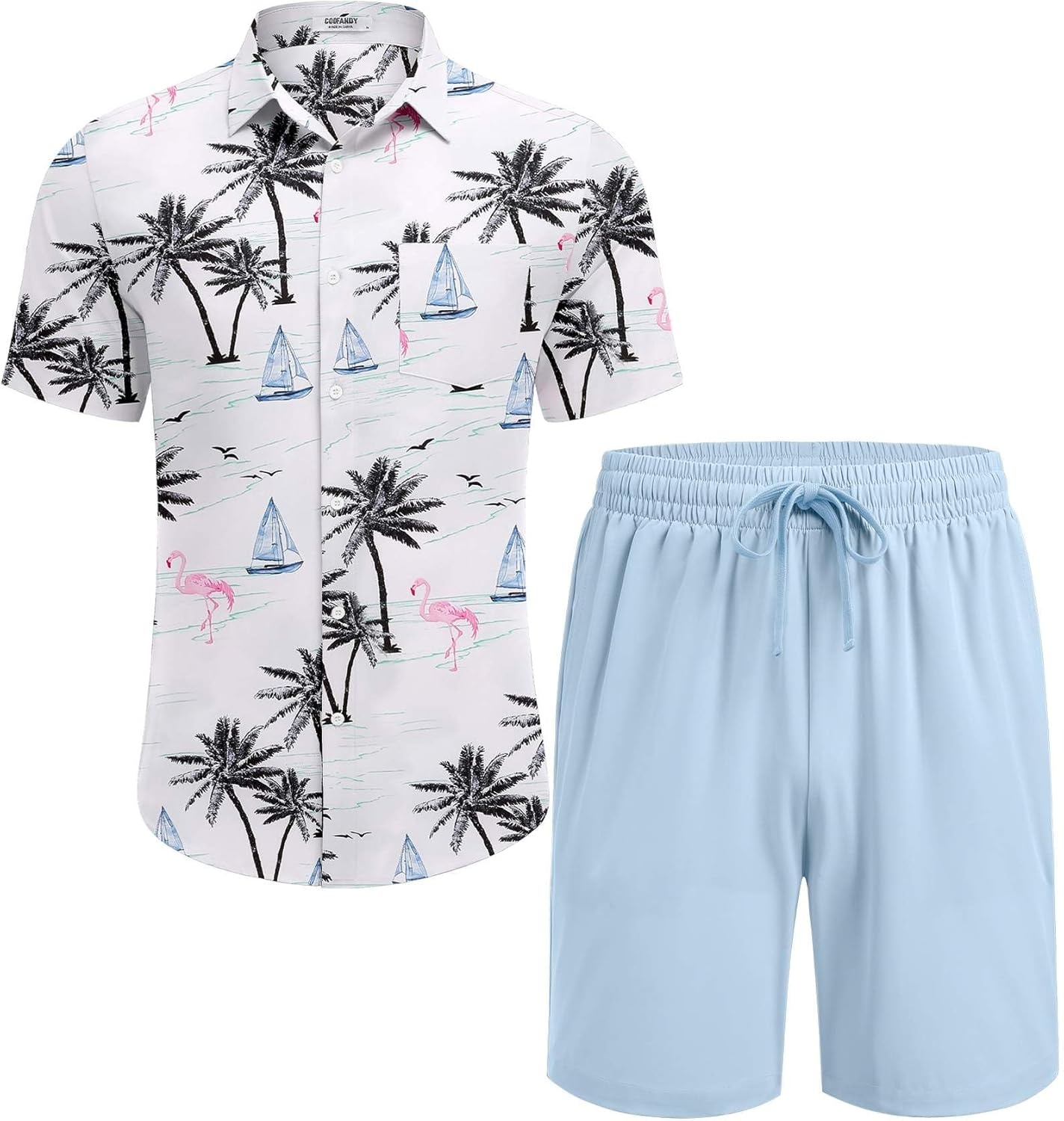 image:imageCOOFANDY Mens Hawaiian 2 Piece Outfits Floral Button Down Shirt and Shorts Vacation Outfits Summer Beach Matching SetIsland Light Blue