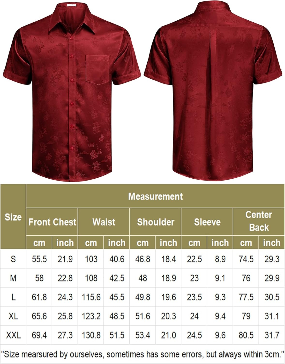 image:imageCOOFANDY Mens Silk Button Down Short Sleeve Dress Shirt01 Red