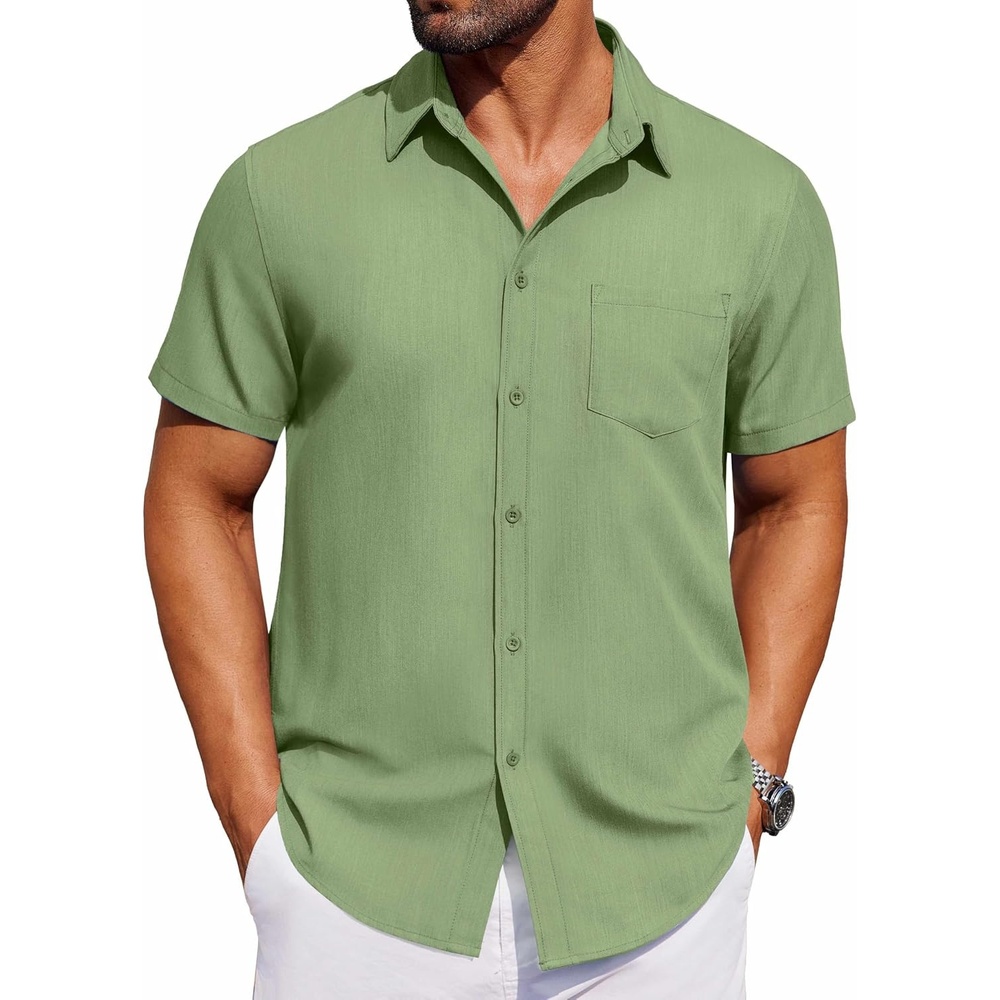 image:imageCOOFANDY Mens Casual Button Up Short Sleeve Shirt Summer Casual Shirts for Men Light Green Small
