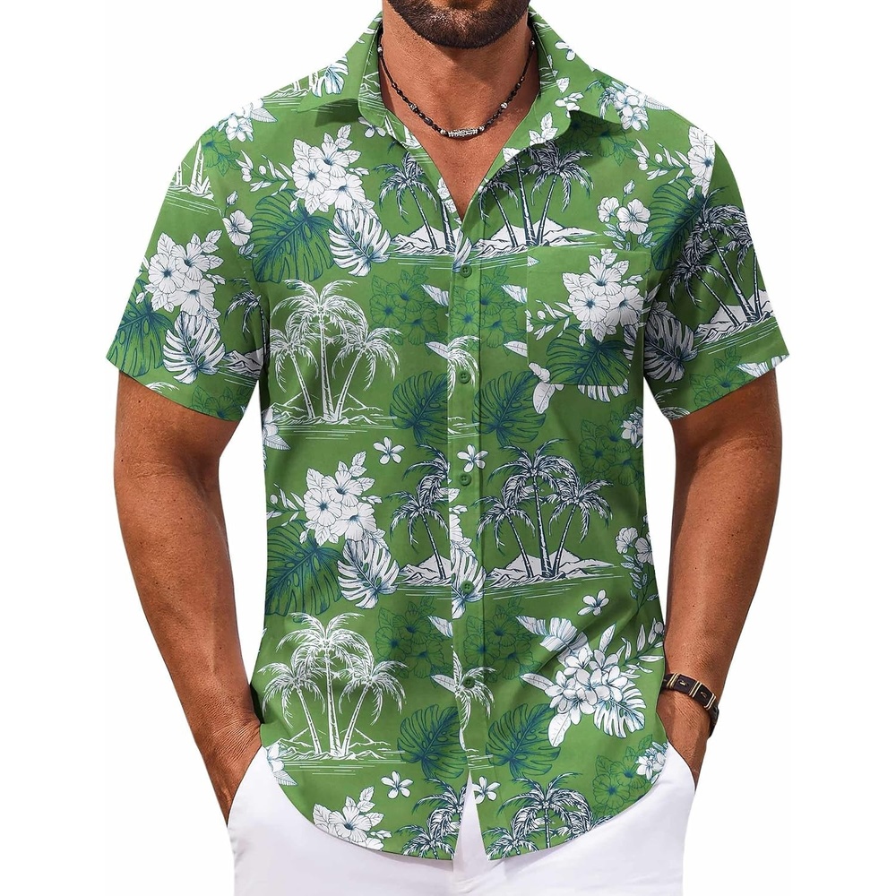 image:imageCOOFANDY Mens Hawaiian Shirt Short Sleeve Casual Button Down Tropical Summer Beach Aloha ShirtsRedwhite Flowers