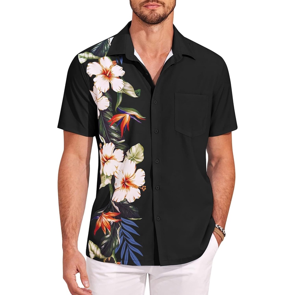 image:imageCOOFANDY Mens Hawaiian Short Sleeve Button Down ShirtBlack Floral