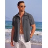 COOFANDY Men’s Casual Textured Short Sleeve Button Down Summer Beach Shirt(Dark Gray)
