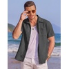 COOFANDY Men’s Casual Textured Short Sleeve Button Down Summer Beach Shirt(Dark Gray)