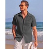 COOFANDY Men’s Casual Textured Short Sleeve Button Down Summer Beach Shirt(Dark Gray)