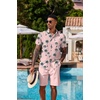 COOFANDY Men’s Hawaiian 2 Piece Outfits Floral Button Down Shirt and Shorts Vacation Outfits Summer Beach Matching Set(Coconut Tree Pink)