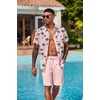 COOFANDY Men’s Hawaiian 2 Piece Outfits Floral Button Down Shirt and Shorts Vacation Outfits Summer Beach Matching Set(Coconut Tree Pink)