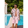 COOFANDY Men’s Hawaiian 2 Piece Outfits Floral Button Down Shirt and Shorts Vacation Outfits Summer Beach Matching Set(Coconut Tree Pink)