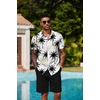 COOFANDY Men’s Hawaiian 2 Piece Outfits Floral Button Down Shirt and Shorts Vacation Outfits Summer Beach Matching Set(Coconut Tree White)