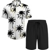 COOFANDY Men’s Hawaiian 2 Piece Outfits Floral Button Down Shirt and Shorts Vacation Outfits Summer Beach Matching Set(Coconut Tree White)