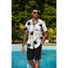 COOFANDY Men’s Hawaiian 2 Piece Outfits Floral Button Down Shirt and Shorts Vacation Outfits Summer Beach Matching Set(Coconut Tree White)
