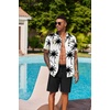 COOFANDY Men’s Hawaiian 2 Piece Outfits Floral Button Down Shirt and Shorts Vacation Outfits Summer Beach Matching Set(Coconut Tree White)