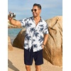 COOFANDY Men’s Hawaiian 2 Piece Outfits Floral Button Down Shirt and Shorts Vacation Outfits Summer Beach Matching Set(Coconut Trees-navy Blue)