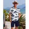 COOFANDY Men’s Hawaiian 2 Piece Outfits Floral Button Down Shirt and Shorts Vacation Outfits Summer Beach Matching Set(Coconut Trees-navy Blue)