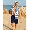 COOFANDY Men’s Hawaiian 2 Piece Outfits Floral Button Down Shirt and Shorts Vacation Outfits Summer Beach Matching Set(Coconut Trees-navy Blue)