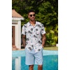 COOFANDY Men’s Hawaiian 2 Piece Outfits Floral Button Down Shirt and Shorts Vacation Outfits Summer Beach Matching Set(Island Light Blue)