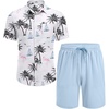 COOFANDY Men’s Hawaiian 2 Piece Outfits Floral Button Down Shirt and Shorts Vacation Outfits Summer Beach Matching Set(Island Light Blue)