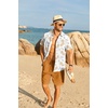 COOFANDY Men’s Hawaiian 2 Piece Outfits Floral Button Down Shirt and Shorts Vacation Outfits Summer Beach Matching Set(Island Sailboat Orange)