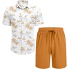 COOFANDY Men’s Hawaiian 2 Piece Outfits Floral Button Down Shirt and Shorts Vacation Outfits Summer Beach Matching Set(Island Sailboat Orange)