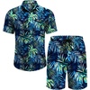 COOFANDY Men’s Hawaiian 2 Piece Outfits Floral Button Down Shirt and Shorts Vacation Outfits Summer Beach Matching Set(Leaf Green)