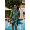 COOFANDY Men’s Hawaiian 2 Piece Outfits Floral Button Down Shirt and Shorts Vacation Outfits Summer Beach Matching Set(Leaf Green Black)