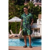 COOFANDY Men’s Hawaiian 2 Piece Outfits Floral Button Down Shirt and Shorts Vacation Outfits Summer Beach Matching Set(Leaf Green Black)