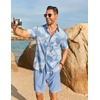 COOFANDY Men’s Hawaiian 2 Piece Outfits Floral Button Down Shirt and Shorts Vacation Outfits Summer Beach Matching Set(Leaf Light Blue)