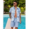 COOFANDY Men’s Hawaiian 2 Piece Outfits Floral Button Down Shirt and Shorts Vacation Outfits Summer Beach Matching Set(Leaf Light Blue)