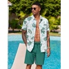 COOFANDY Men’s Hawaiian 2 Piece Outfits Floral Button Down Shirt and Shorts Vacation Outfits Summer Beach Matching Set(Leaf Light Green)